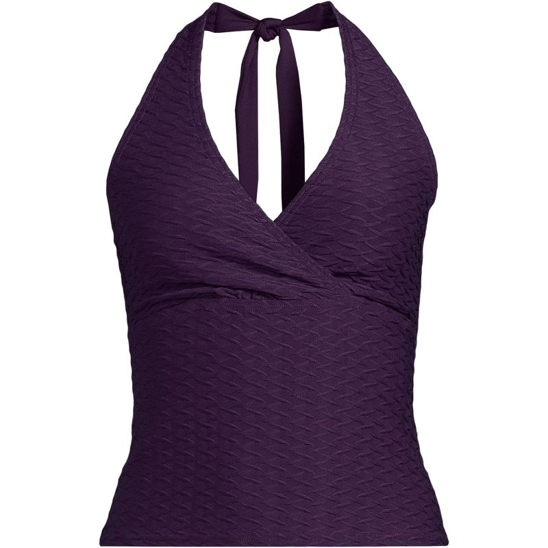 Lands' End Women's Texture V-neck Halter Tankini Swimsuit Top, 3 of 6