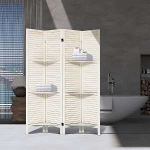 Wooakway 4 Panel Wood Room Divider with Shelves, Folding Privacy Screen, Room Separators Divider Wall - 1 of 4