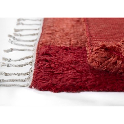 Handmade Red Wool Rectangular Geometric Rug 5 ft x 8 ft
