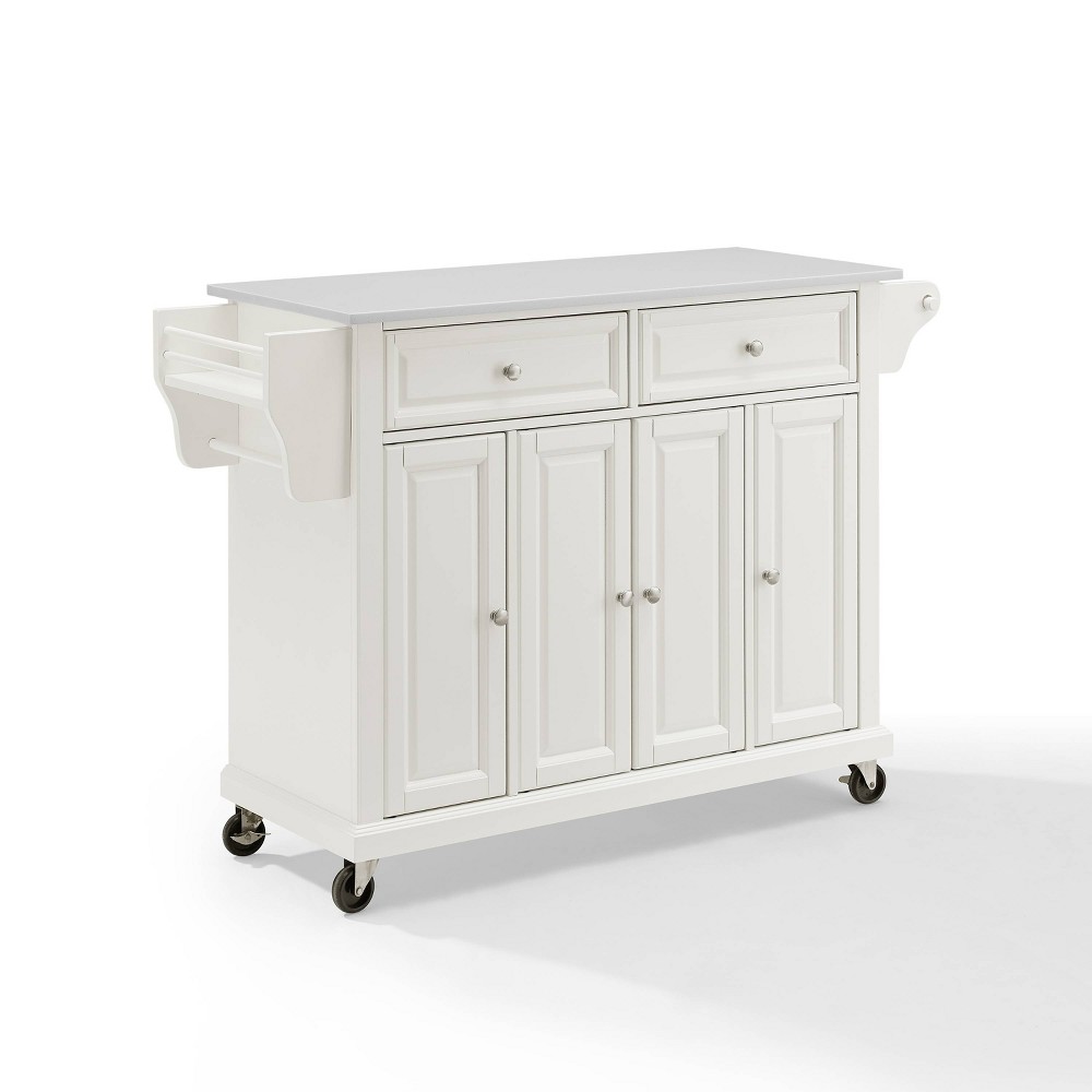 Full Size Granite Top Kitchen Cart White - Crosley: Mobile Storage, 3 Cabinets, 2 Drawers, Spice Rack