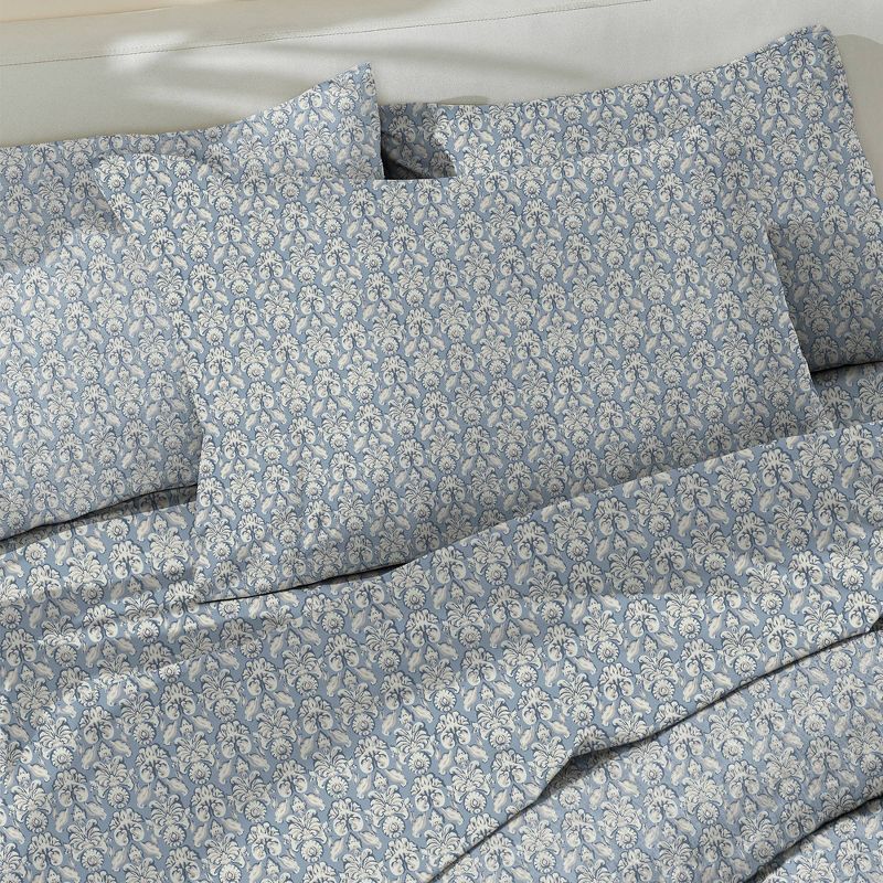 Patina Vie Queen Floral Cotton Percale Vintage Printed Floral Sheet Set Blue, 4 of 7