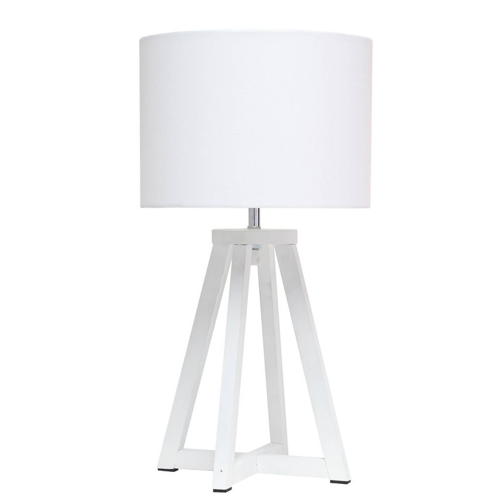 Photos - Floodlight / Street Light Natural Wood Interlocked Triangular Table Lamp with Fabric Shade White - S