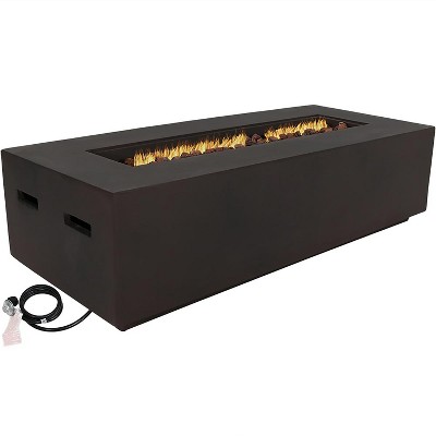 Sunnydaze 55,000 BTU Rectangular Outdoor Propane Gas Fiberglass Fire Pit Table with Lava Rocks - 56" L - Brown