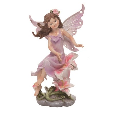 Transpac Resin 7 in. Pink Spring Fairy with Flower Figurine
