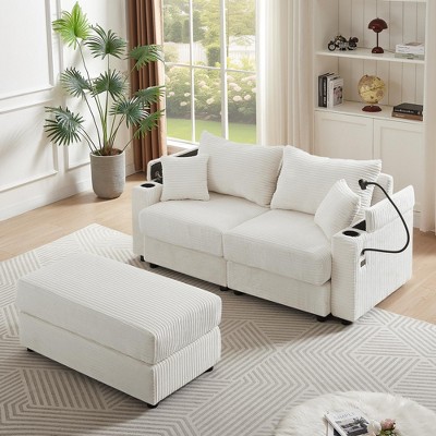 72.8"W Modern Loveseat Sofa Couch with Storage Space, A Movable Ottoman, 2 USB Ports, 2 Cup Holders and A Phone Holder 4S - ModernLuxe