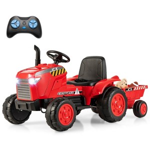 Costway 2-in-1 Electric Toy Car 12V Kids Ride On Tractor w/Trailer Remote Control Lights Grayish Gree/Red/Pink/Green - 1 of 4