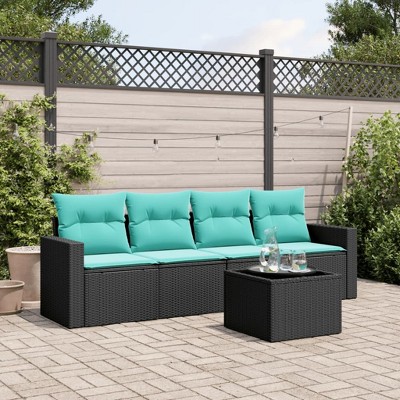 vidaXL 5 Piece Patio Sofa Set with Cushions Black Poly Rattan