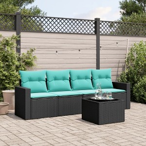 vidaXL 5 Piece Patio Sofa Set with Cushions Black Poly Rattan - 1 of 3