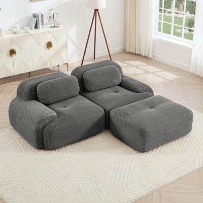 Aukfa Modular Corduroy Sectional Sofa with Ergonomic Support - Pet Friendly, Easy Assembly, Non-Slip Base Design