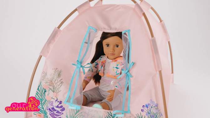 Our Generation Camping Nights Tent &#38; Accessories Set for 18&#39;&#39; Dolls, 2 of 6, play video