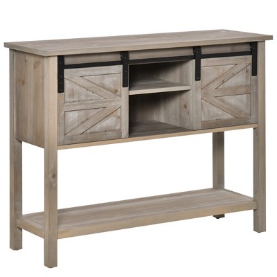 Homcom Farmhouse Style Console Table With Sliding Barn Doors And 4