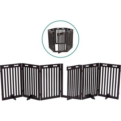 Arf Pets Freestanding Dog Gate with Door, 6 Panel Wooden Fence, 120" Wide, 31.5" Tall, Foldable, Four Support Feet Included