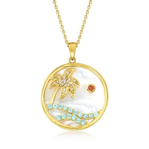 Ross-Simons Mother-Of-Pearl and 1.75-2.80 ct. t.w. Swiss Blue Topaz Paradise Pendant Necklace in 18kt Gold Over Sterling - 1 of 4
