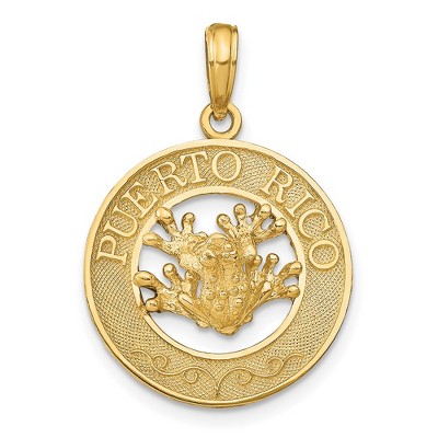 Black Bow Jewelry 14k Yellow Gold Puerto Rico with Frog Circle Pendant