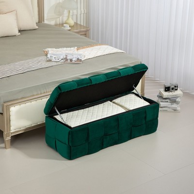 NicBex Velvet Fabric Storage Ottoman Bench,Upholstered Storage Ottoman with Safety Hinge,Storage Bench for Living Room,Bedroom,Green