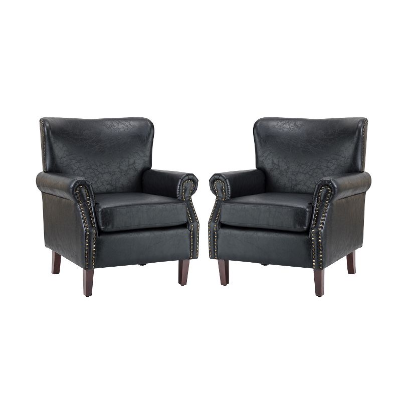 Set of 2 Enzo Comfy Vegan Leather Armchair with Rolled Arms | KARAT HOME, 2 of 11