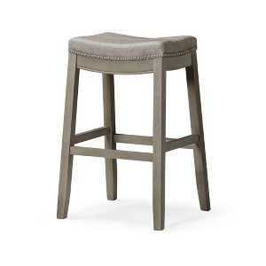 HomeRoots 31" Gray and Cool Gray Faux Leather and Solid Wood Backless Bar Height Bar Chair - 1 of 4