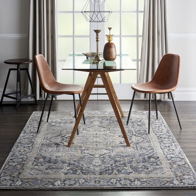 Navy and Beige Synthetic Rectangular 5' x 7' Area Rug