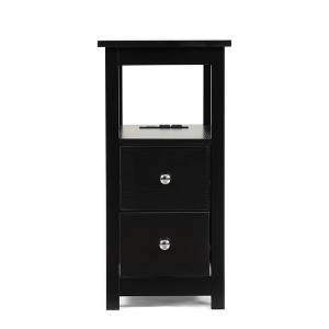 TiramisuBest End Table with Charging Station, Narrow Sofa Side Table, Wooden Nightstand, Bedroom Living Room Furniture, Black with Black for - 1 of 4