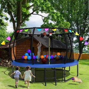 GDFStudio Vivian Outdoor/Indoor Steel Ladder Round Trampoline with Enclosure and Flag - 1 of 4