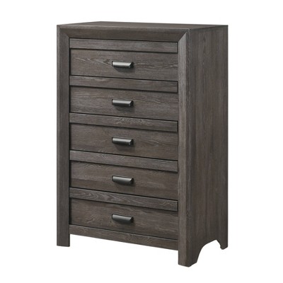 Chest with 5 Storage Drawers and Metal Pulls Brown - Benzara