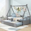 Tangkula Twin Size House Bed w/ Trundle Roof & Safety Guardrail Wood Slat Support Gray - 3 of 4