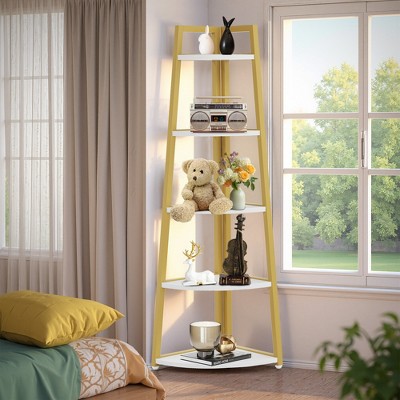 MAYEERTY 5-Tier Corner Shelf, 70" Tall Corner Ladder Shelf Small Bookshelf