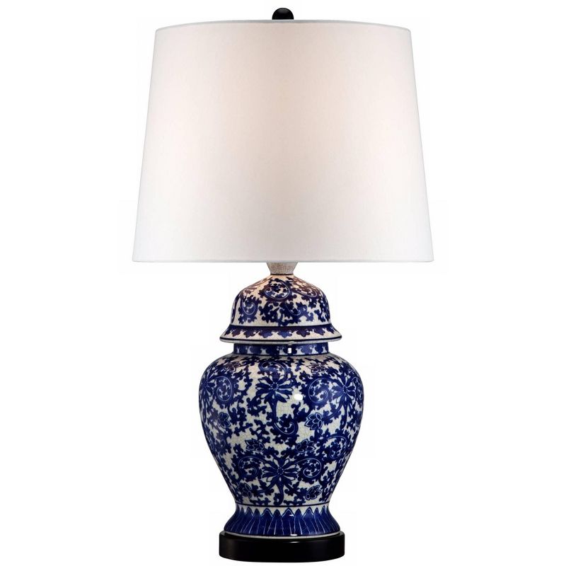 Regency Hill Asian Table Lamp 25" High Temple Porcelain Jar Blue Floral White Drum Shade for Living Room Family Bedroom Bedside (Color May Vary), 1 of 8