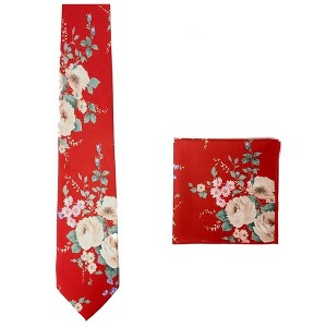 Men's Floral Cotton 3.35 Inch Wide And 58 Inch Long Neckties And Hankies - 1 of 3