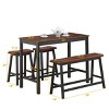 Costway 4 Pcs Solid Wood Counter Height Table Set w/ Height Bench & Two Saddle Stools Brown - 2 of 4