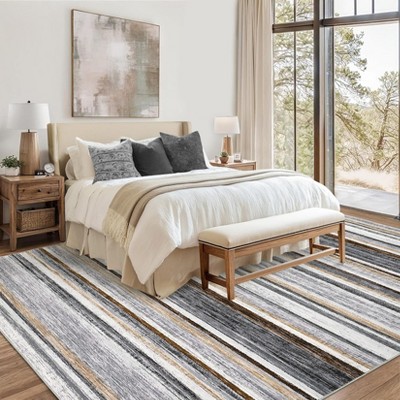 Modern Runner Rug Washable Striped Accent Carpet Non-Slip, Stain-Resistant Entry Rugs Low Pile Hallway Rug