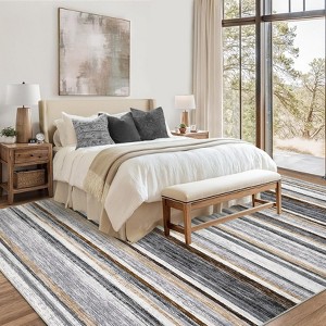 Modern Runner Rug Washable Striped Accent Carpet Non-Slip, Stain-Resistant Entry Rugs Low Pile Hallway Rug - 1 of 4