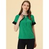 Allegra K Women's Contrast Doll Collar Polka Dots Short Sleeves Blouse - 2 of 4