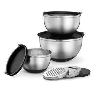 Mixing Bowls with Lids Set - Nesting Bowls with Airtight Lids and Graters - Stainless Steel Non-Slip Mixing Bowl for Baking, Food Storage and Prepping - 1 of 4