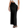 Women's Elegant Satin Maxi Skirt - High Waist A-Line Long Skirt with Smooth Zipper Plain Black - 4 of 4