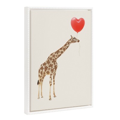 18"x24" Sylvie Beaded Giraffe in Love Framed Canvas by July Art Prints White - Kate & Laurel All Things Decor