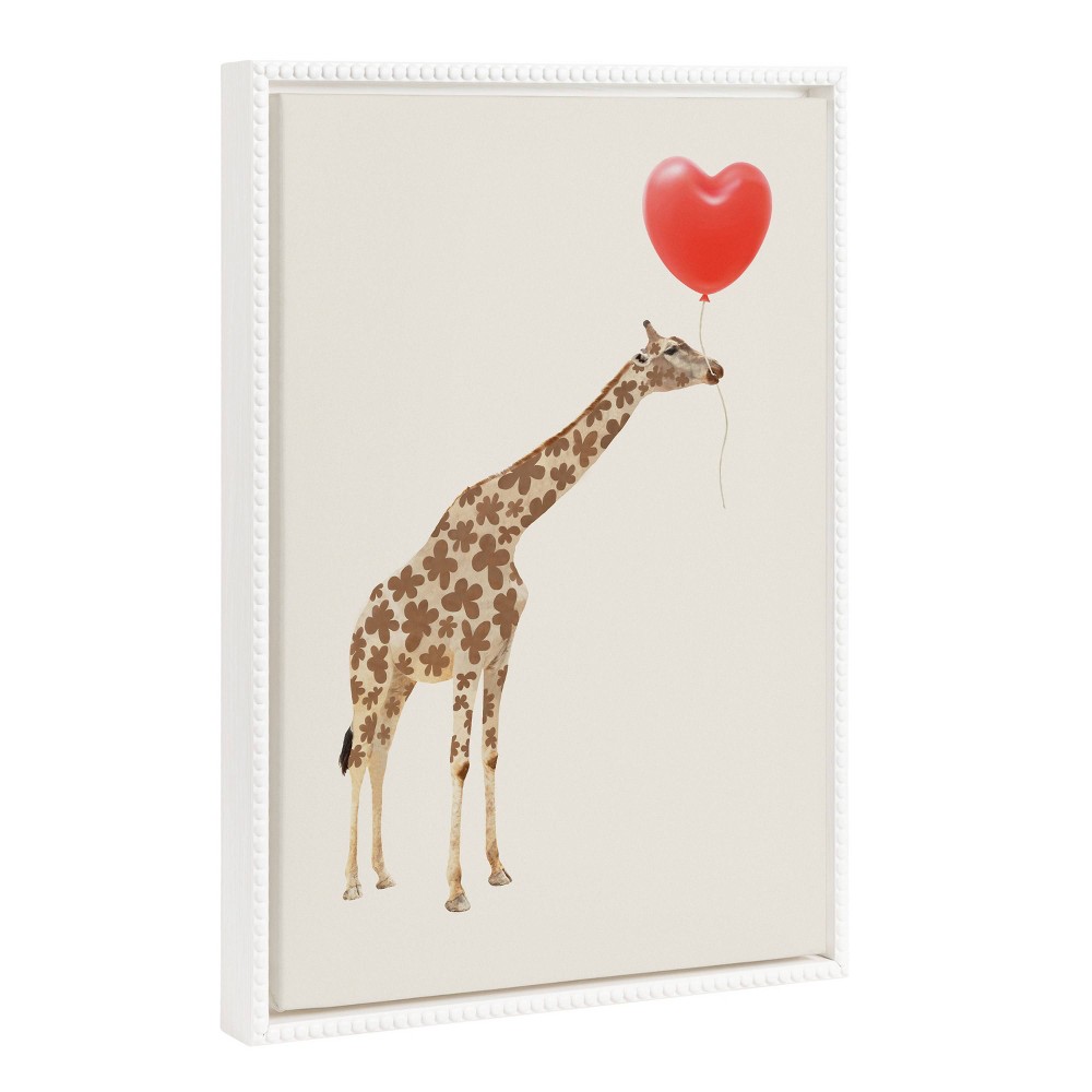 Photos - Other Decoration 18"x24" Sylvie Beaded Giraffe in Love Framed Canvas by July Art Prints Whi