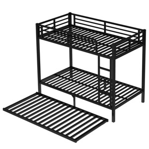 TopComfy Beds Twin XL over Twin XL Metal Bunk Bed with Twin Trundle Solid Build Space Saving Bedroom Furniture for Bedroom, Black, 41.7"*64.6"*92.59" - 1 of 4