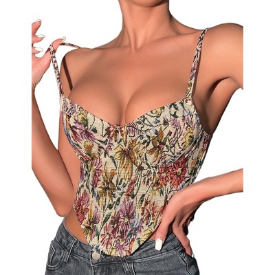 Vintage Floral Cami Top with Corset Waist