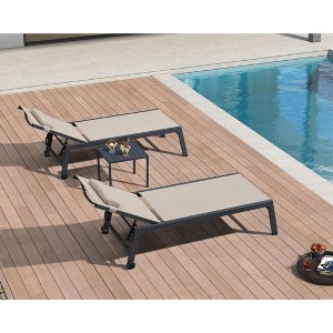 PURPLE LEAF Outdoor Lounge Chair Set Aluminum Patio Chaise Lounger with Side Table and Pillow for Outside Pool Beach Sunbathing Tanning Recliner - 1 of 4