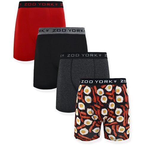 Zoo York Men's 4-pack 360 Stretch Boxer Briefs - Printed & Solid Color  Premium Underwear For Men In Bacon N Eggs, Red, Dark Grey, Black Size: S :  Target