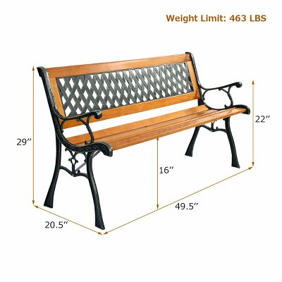 49.5'' Black Iron and Natural Wood Outdoor Garden Bench