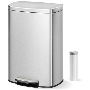 13 Gallon(50 Liter) Stainless Steel Kitchen Trash Can with Soft Close Lid, Step-on Rustproof Garbage Can for Kitchen,  Rear Handle - 1 of 4