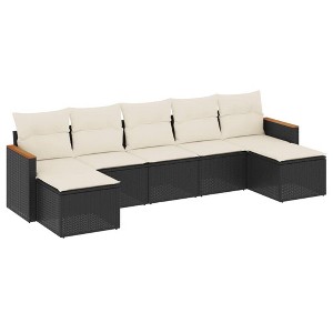 vidaXL 7 Piece Patio Sofa Set with Cushions - Black and Cream Without Table - 1 of 4