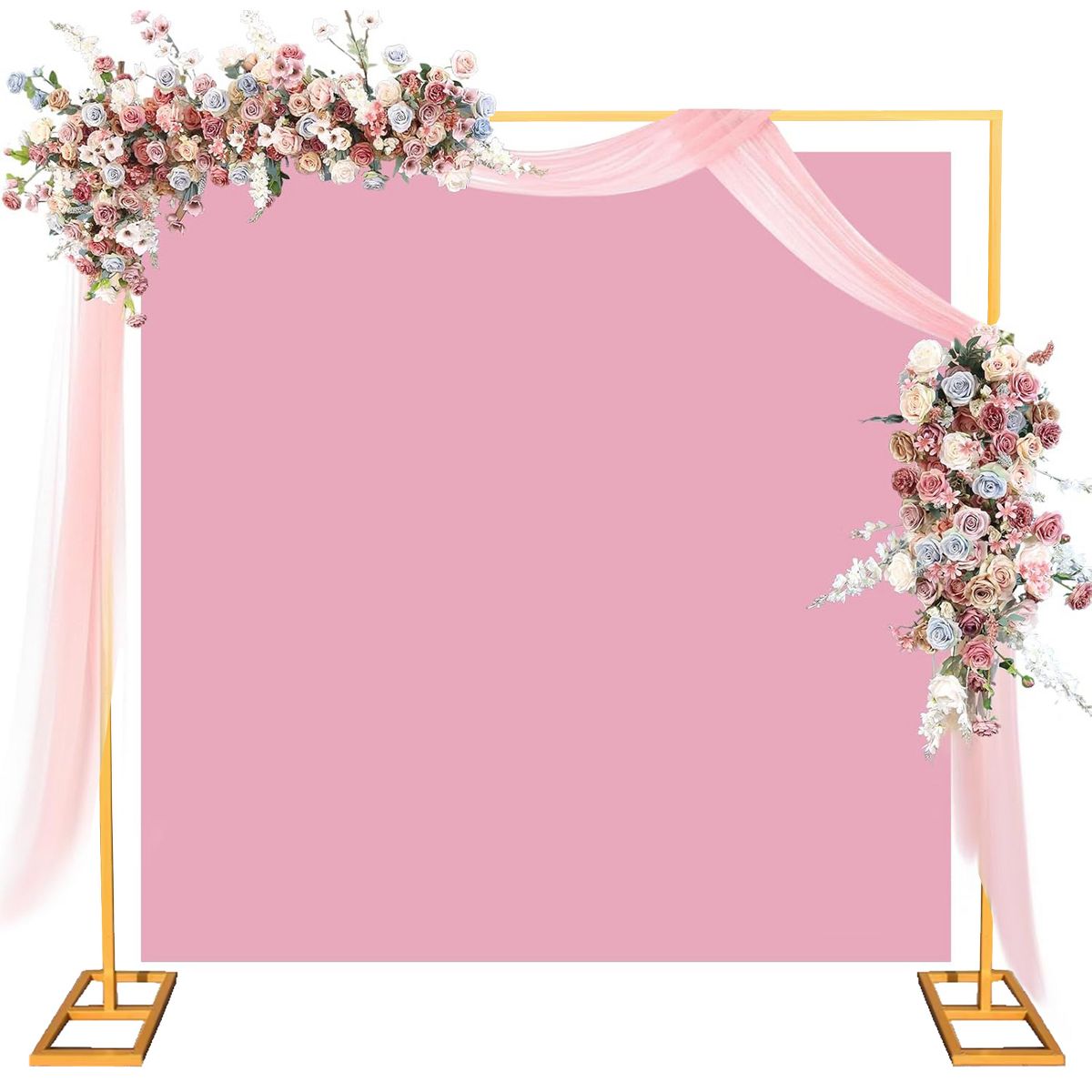 8.2ft Square Metal Wedding Arch Backdrop Stand, Freestanding Frame for Flower Wall, Balloons, and Draping, Available in Gold and White