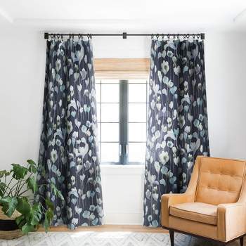 Ninola Design Watery Abstract Flowers Navy 84" x 50" Single Panel Blackout Window Curtain - Deny Designs