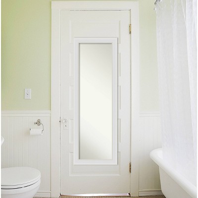 Elegant Soft White Full-Length Rectangular Wood Mirror with Silver Highlights