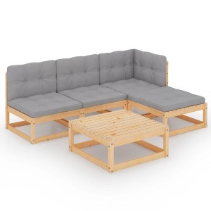 vidaXL Patio Furniture Set 5 Piece Outdoor Sectional Sofa Solid Wood Pine - Natural With Cushions - 1 of 4
