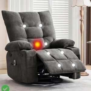 Manual Swivel Recliner Chair with Massage & Heat for Elderly Adults - 360° Rotating PU Leather Rocking Chair - 1 of 4