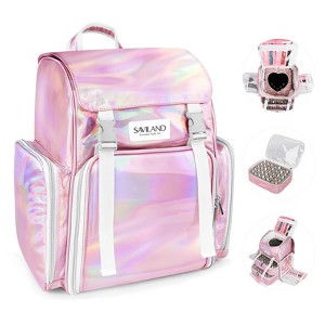 SAVILAND Nail Polish Organizer Bag: PU Leather Nail Kit Organizer (D-Holographic Pink) - 1 of 4